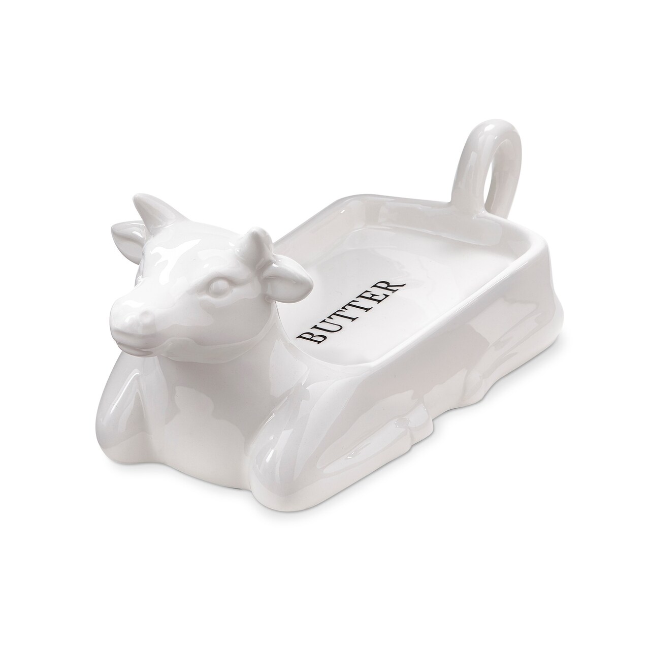 Farmhouse Christmas White Stoneware Cow Shaped Butter Dish 9.65"L x 3.7"W x 4.0"H